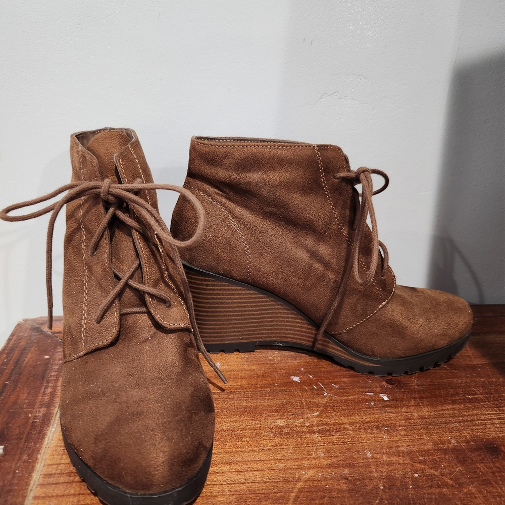 Soda Brown Wedge Ankle Boots